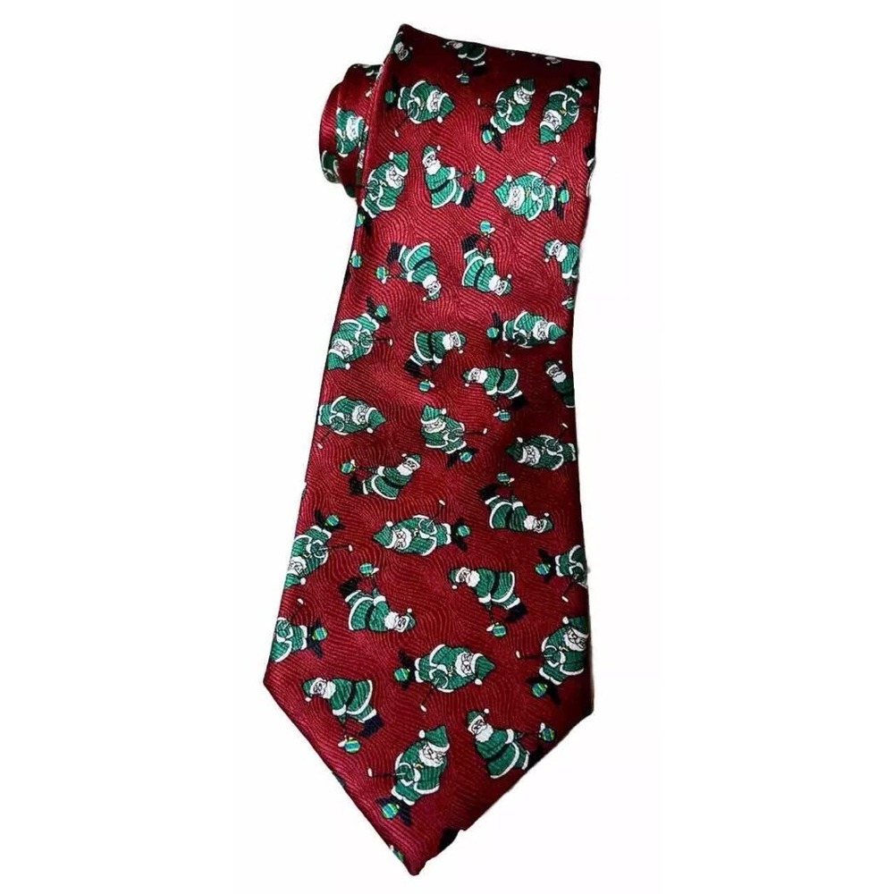 Red Silk Christmas Santa Golf Tie‎ Cape Cod Neckwear Mens Kitschy Festive Office - Picture 4 of 6